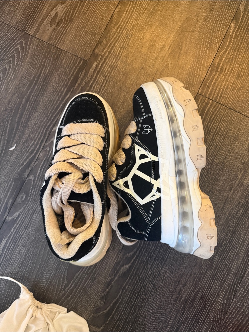 Naked Wolfe Black and Oat Platform Sneakers